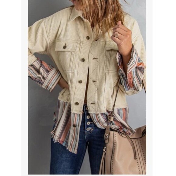 Gimmicks by BKE Cream Utility Jacket with Relaxed Fit Size Medium Southwestern - Picture 1 of 11